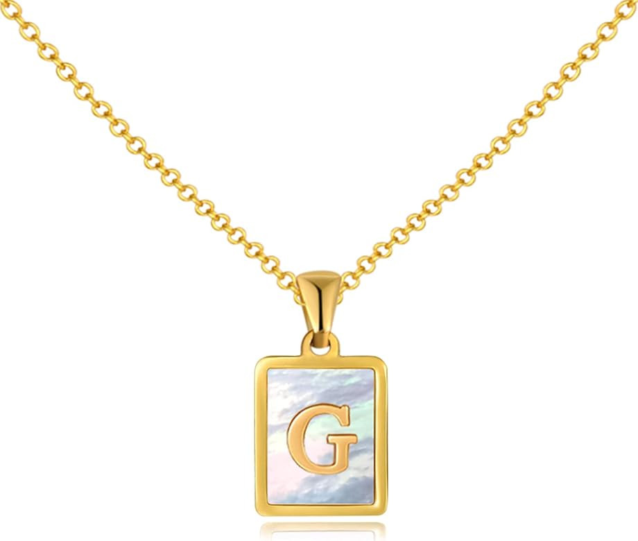 IMIBEE 18k Gold Filled Nature Shell Letter Pendant Initial Alphabet Necklace Gold Monogram Neckla... | Amazon (US)