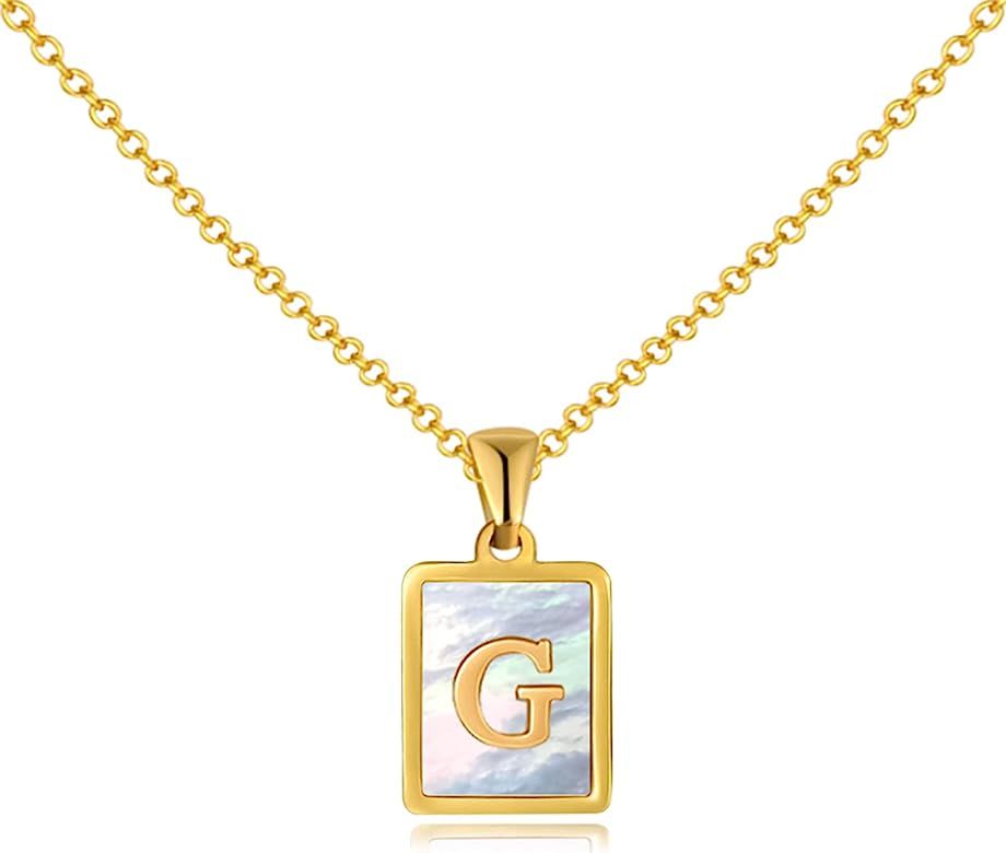 IMIBEE 18k Gold Filled Nature Shell Letter Pendant Initial Alphabet Necklace Gold Monogram Neckla... | Amazon (US)