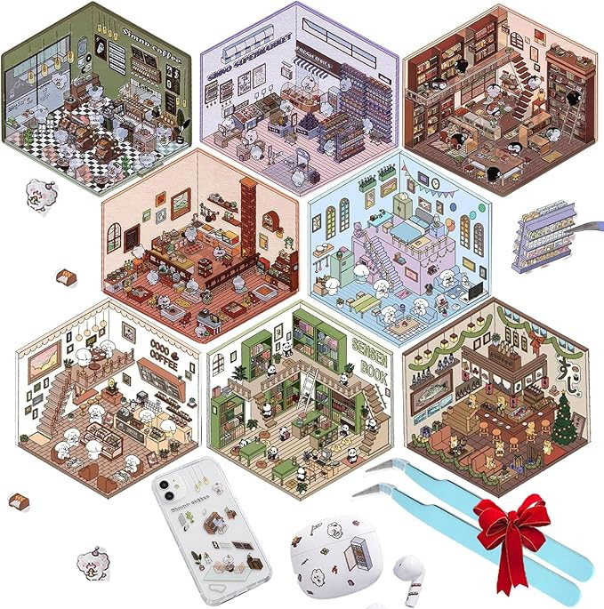 12 Sets DIY 3D House Stickers, DIY Cozy Little Home House Scene Stickers Quiet Book, Cute Korean ... | Amazon (US)