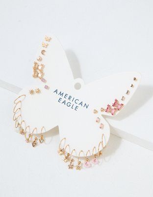 AEO Crystal Butterfly Earrings 18-Pack | American Eagle Outfitters (US & CA)