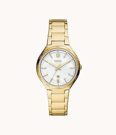 Ashtyn Three-Hand Date Gold-Tone Stainless Steel Watch | Fossil (US)