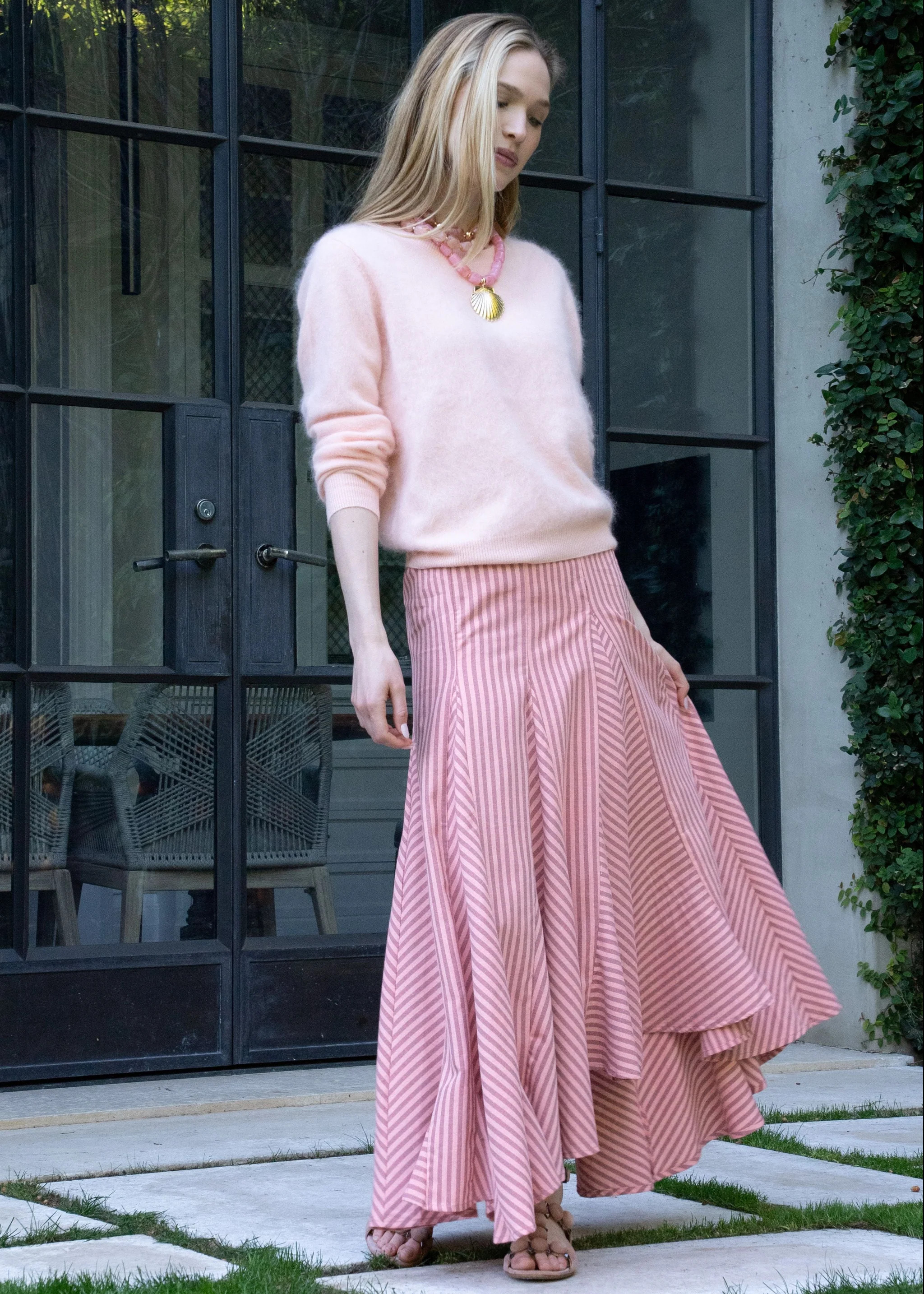 Lexi Flounce Hem Stripe Maxi Skirt - Coral | Benaar La