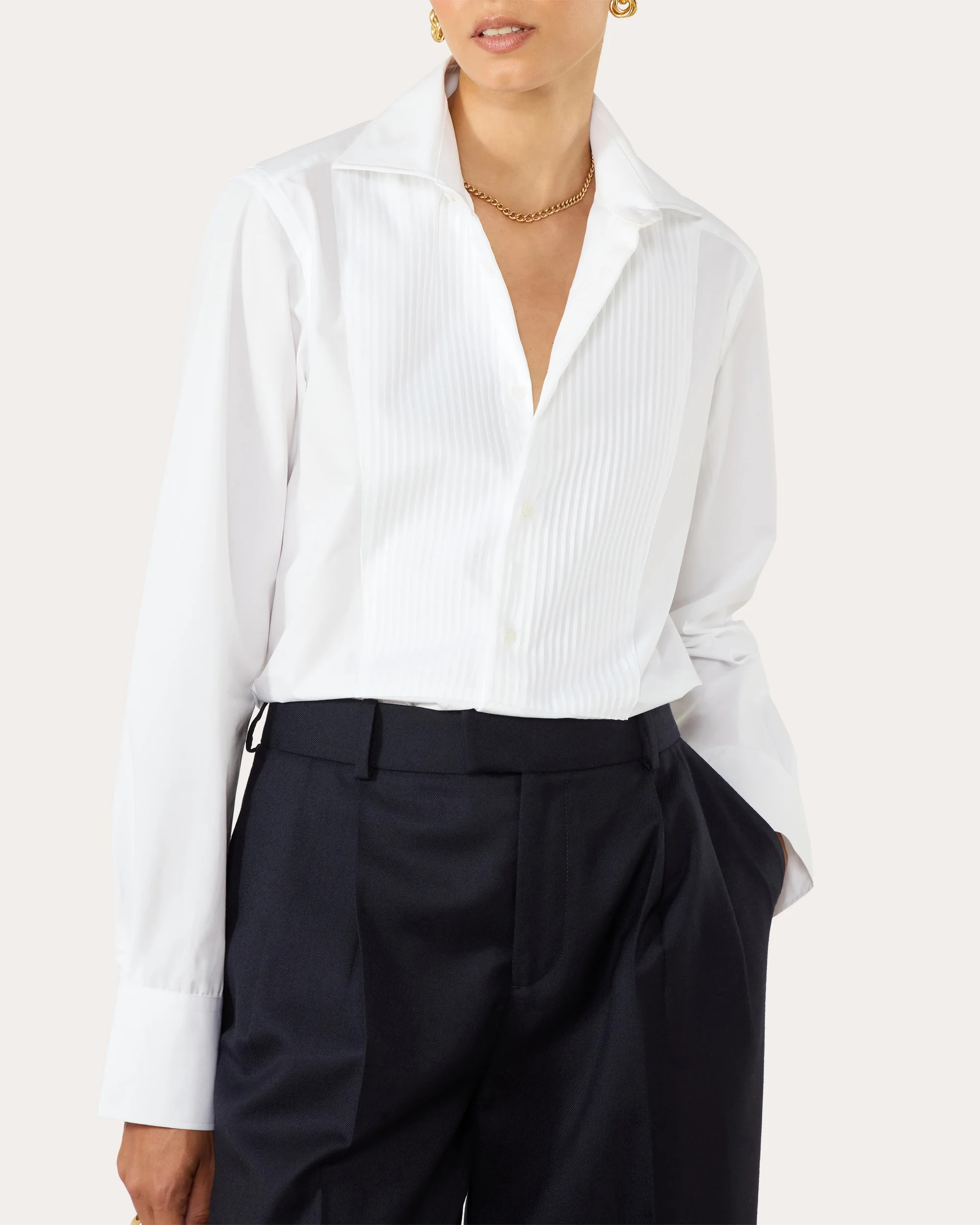 With Nothing Underneath Women's The Dress Cotton Poplin Pintucked Shirt in White | Olivela