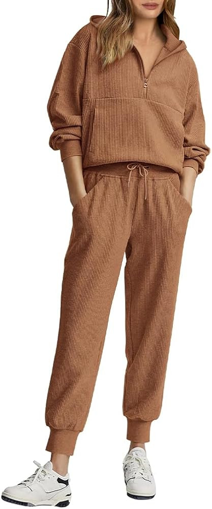 BTFBM Women's Two Piece Tracksuit Fall Long Sleeve Zip Up Hoodie Sweatshirt Long Pants Drawstring... | Amazon (US)