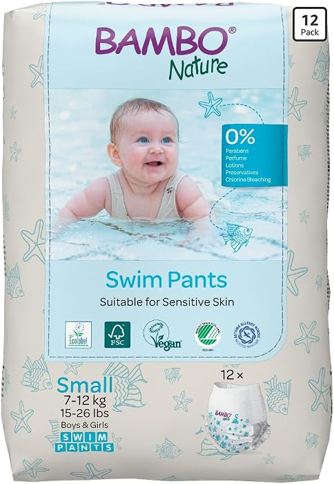 Bambo Nature Hypoallergenic Swim Pants, Eco-Labeled Swim Diapers, Double Leak Barriers - Small (1... | Amazon (US)