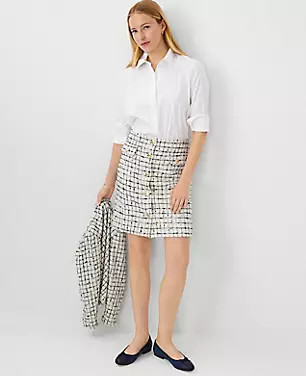 Tweed Button A-Line Skirt | Ann Taylor (US)