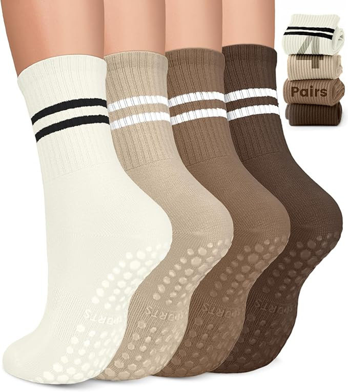 Pilates Socks with Grips for Women, Non-Slip Yoga Athletic Socks for Barre Barefoot Workout Hospi... | Amazon (US)