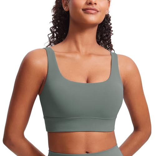 CRZ YOGA Butterluxe U Back Longline Sports Bras for Women - Scoop Neck Padded Yoga Workout Crop Top with Built in Pads Grey Sage X-Small | Amazon (US)