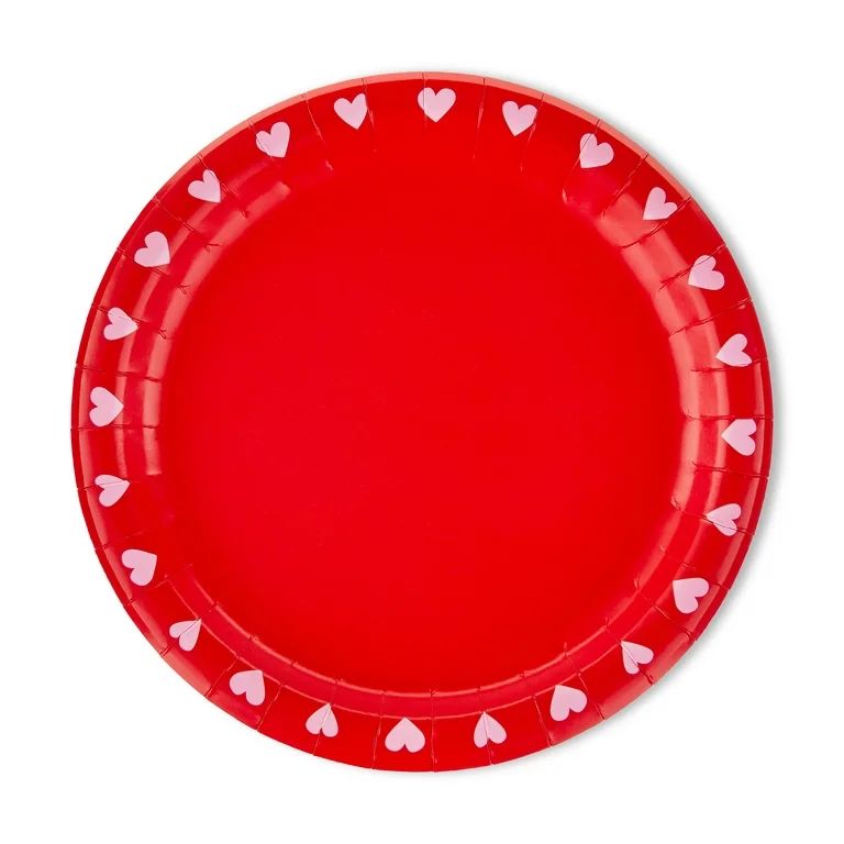 Valentine's Day Patchwork Hearts Red Paper Plates 9", 8 Count, by Way To Celebrate | Walmart (US)