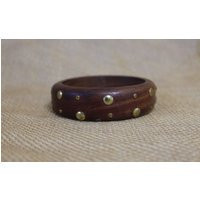 Wooden Bangle Bracelet With Gold Tone Metal Dots - Chunky Wood Hippie/Boho | Etsy (US)