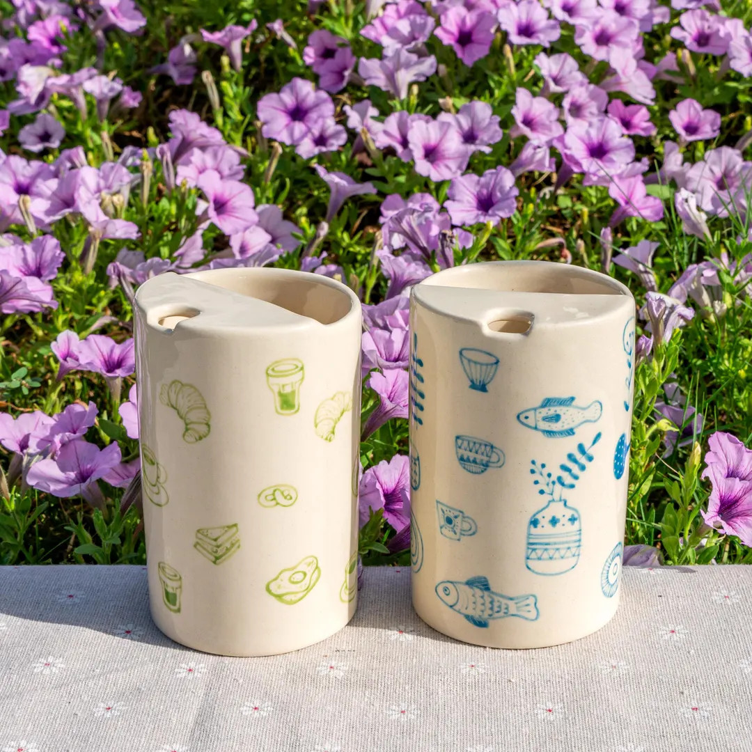 Afternoon Tea Travel Mug, Handmade Pottery Mug, to Go Ceramic Tumbler, Hand-painted Sip Mug, Coff... | Etsy (US)