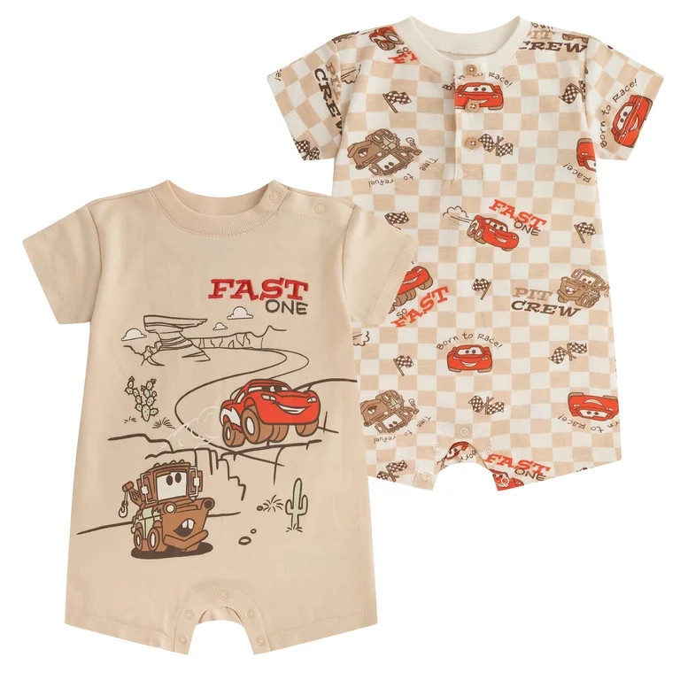 Disney Cars Lightning McQueen Tow Mater Short Sleeve Romper (Baby Boys), 2 Pack, Sizes 3M-18M | Walmart (US)