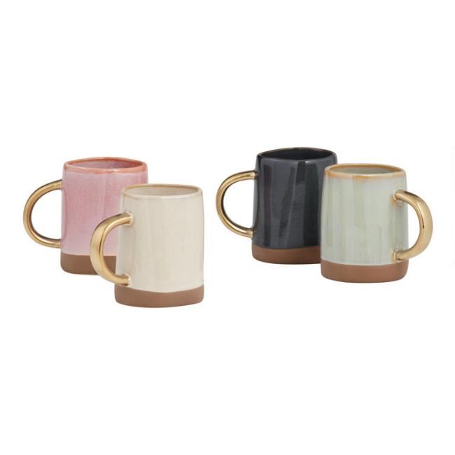 Dipped Reactive Glaze Mugs With Gold Handles Set Of 4 | World Market