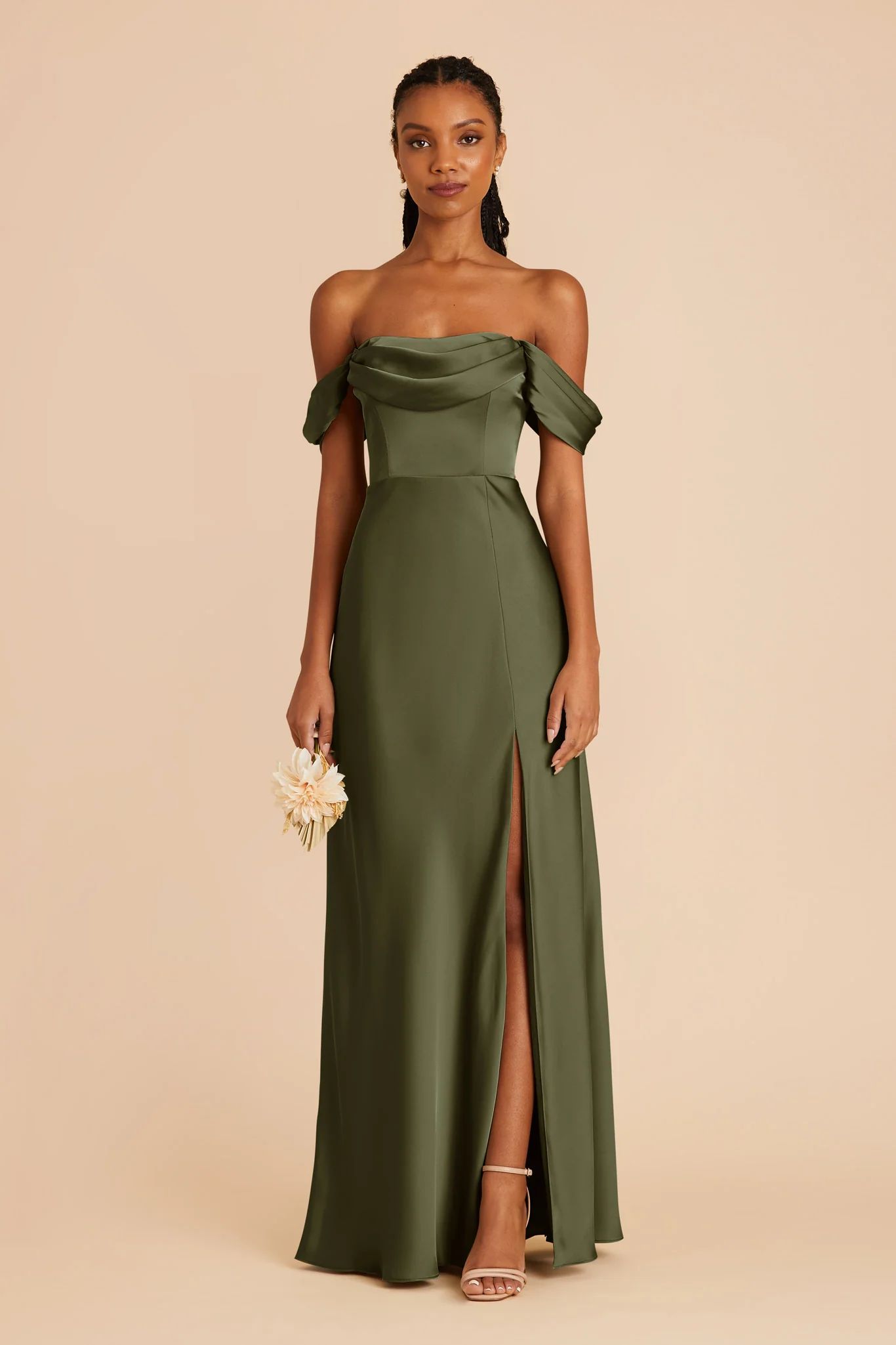 Mia Matte Satin Convertible Dress - Olive | Birdy Grey