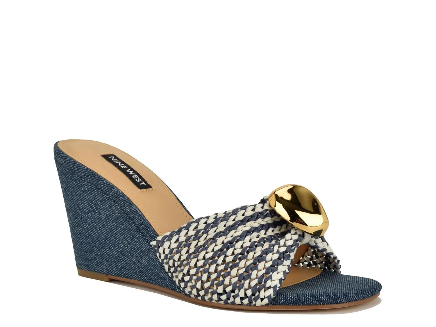 Nine West Nessla Wedge Sandal | Women's | Blue Denim | Size 12 | Sandals | DSW