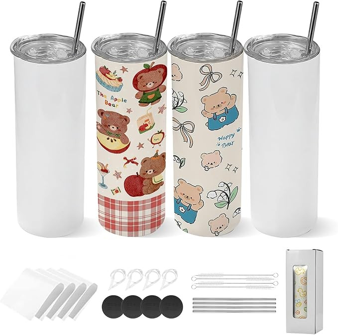 VEVOR Sublimation Tumblers, 4 Pack, 20 oz Skinny Straight Tumblers Bulk, Stainless Steel Sublimat... | Amazon (US)