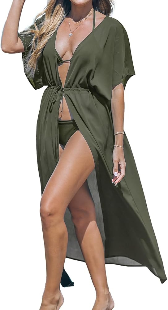 CUPSHE Kimono Swimsuit Coverup for Women Open Front Striped Maxi Cardigan Beach Cover Up | Amazon (US)