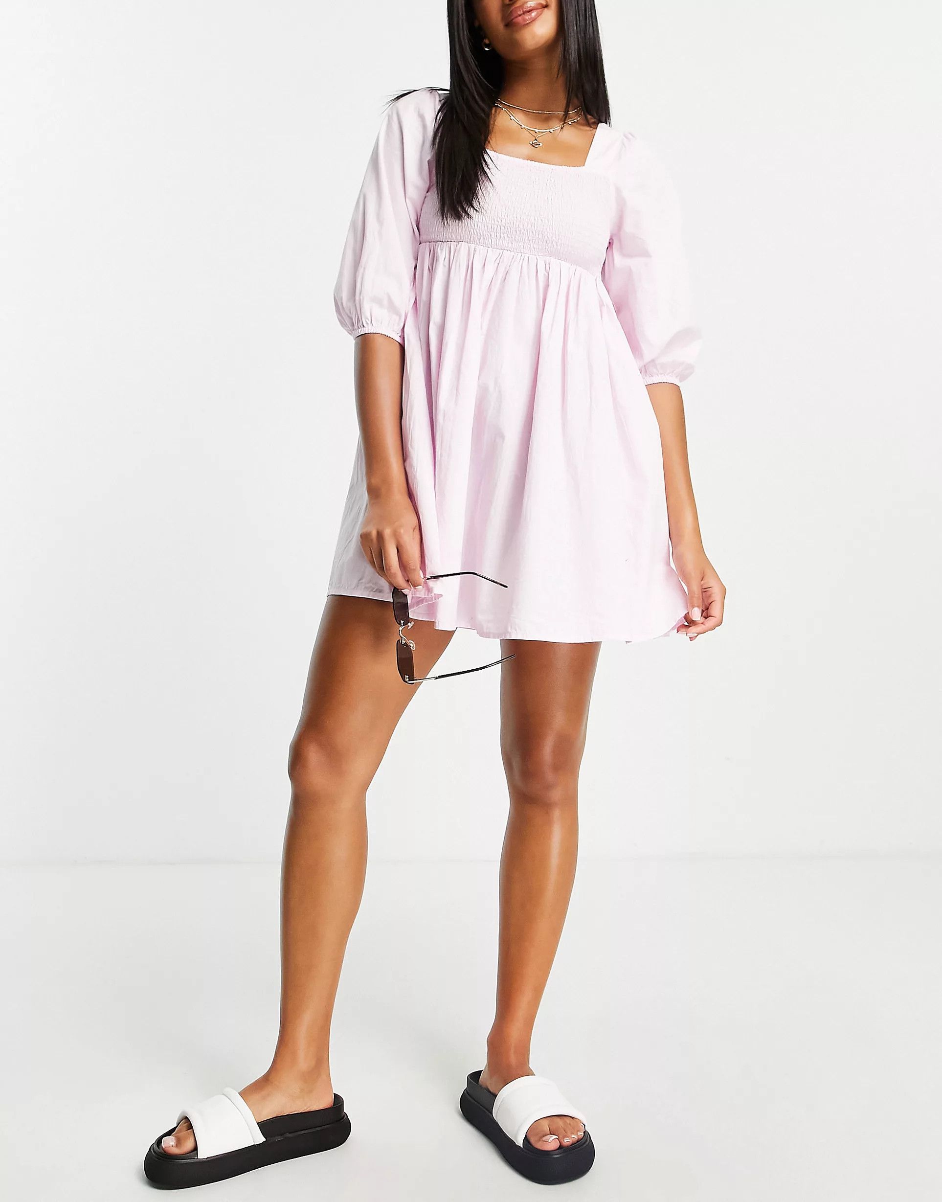 Influence shirred beach dress in lilac | ASOS (Global)