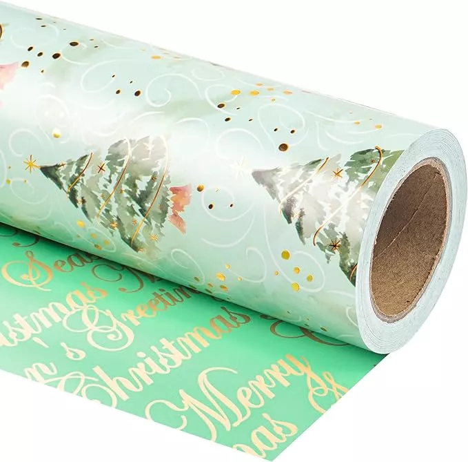 WRAPAHOLIC Christmas Gift Wrapping Paper 4 Rolls 30 Inches By 10 Feet,  Total 100 Sq. Ft. Wood