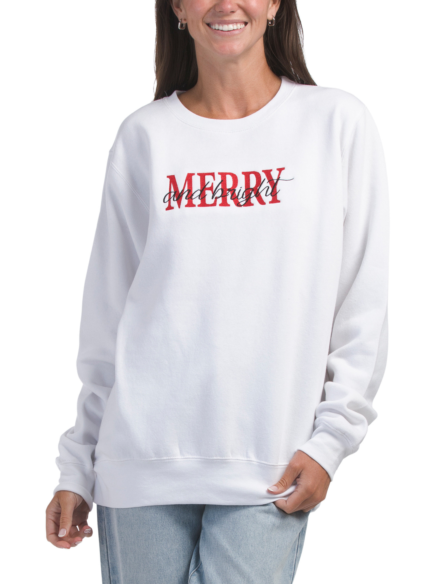 Merry And Bright Embroidered Sweatshirt | Juniors | Marshalls | Marshalls