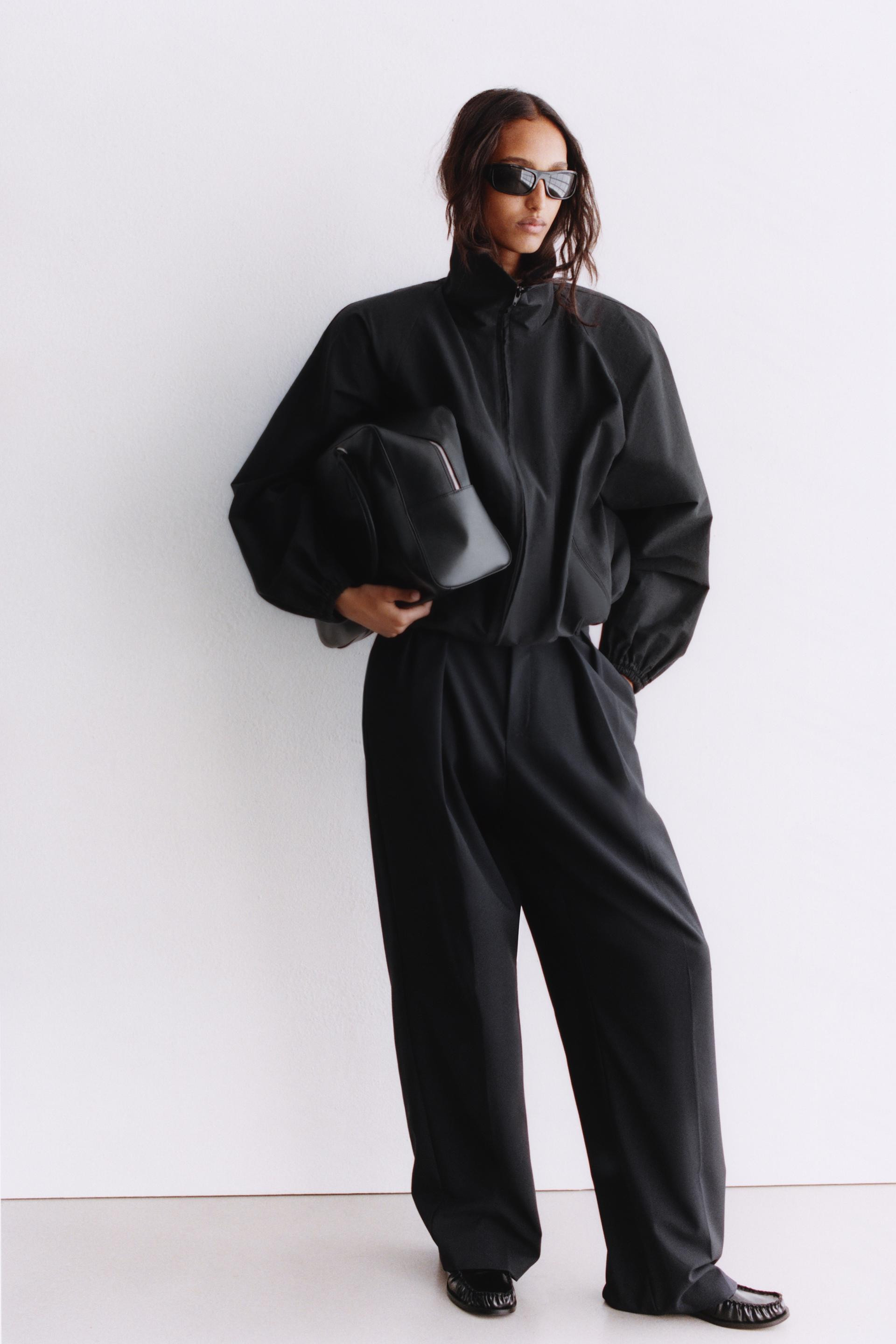 Zara - Technical Fabric Jacket With Shoulder Pads - Black - S - Woman | Zara US