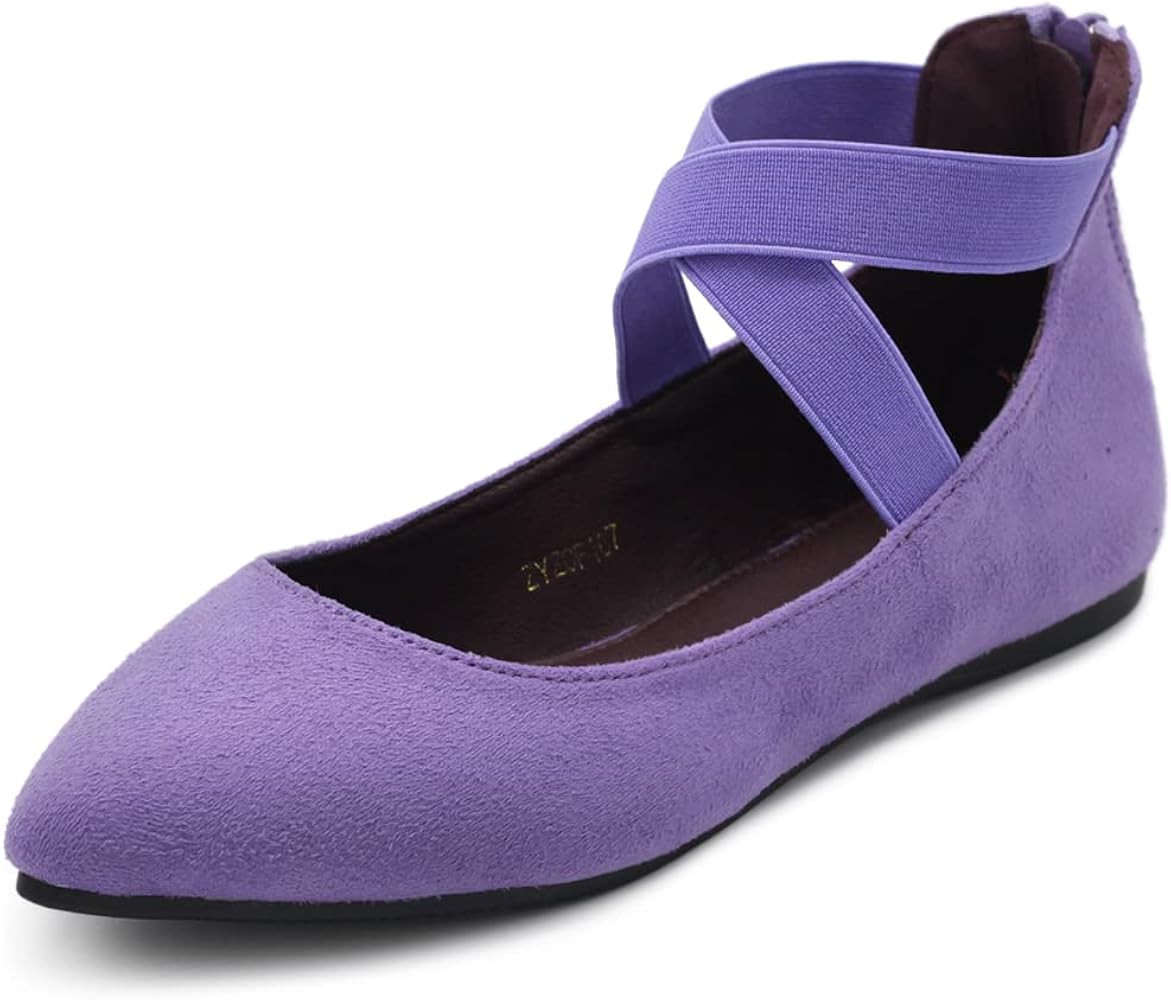 Ollio Women's Faux Suede Elastic Ankle Strap Pointed Toe Ballet Flats F167 | Amazon (US)