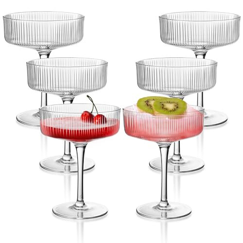 Montex 6 Pcs Coupe Glasses 10 oz, Martini Glasses, Margarita Glasses, Ribbed Glassware, Classic Vintage Cocktail Galssware, Pefect Gift for Cocktail Lovers | Amazon (US)