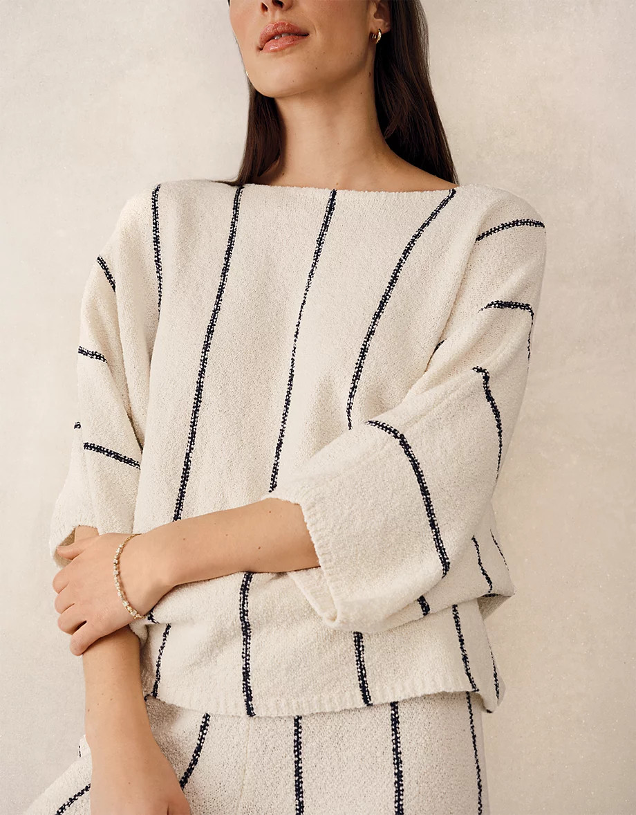 Cotton Rich Stripe Boucl\u00e9 Knitted T-shirt | Seasonal Preview | The ... | The White Company UK & ROW