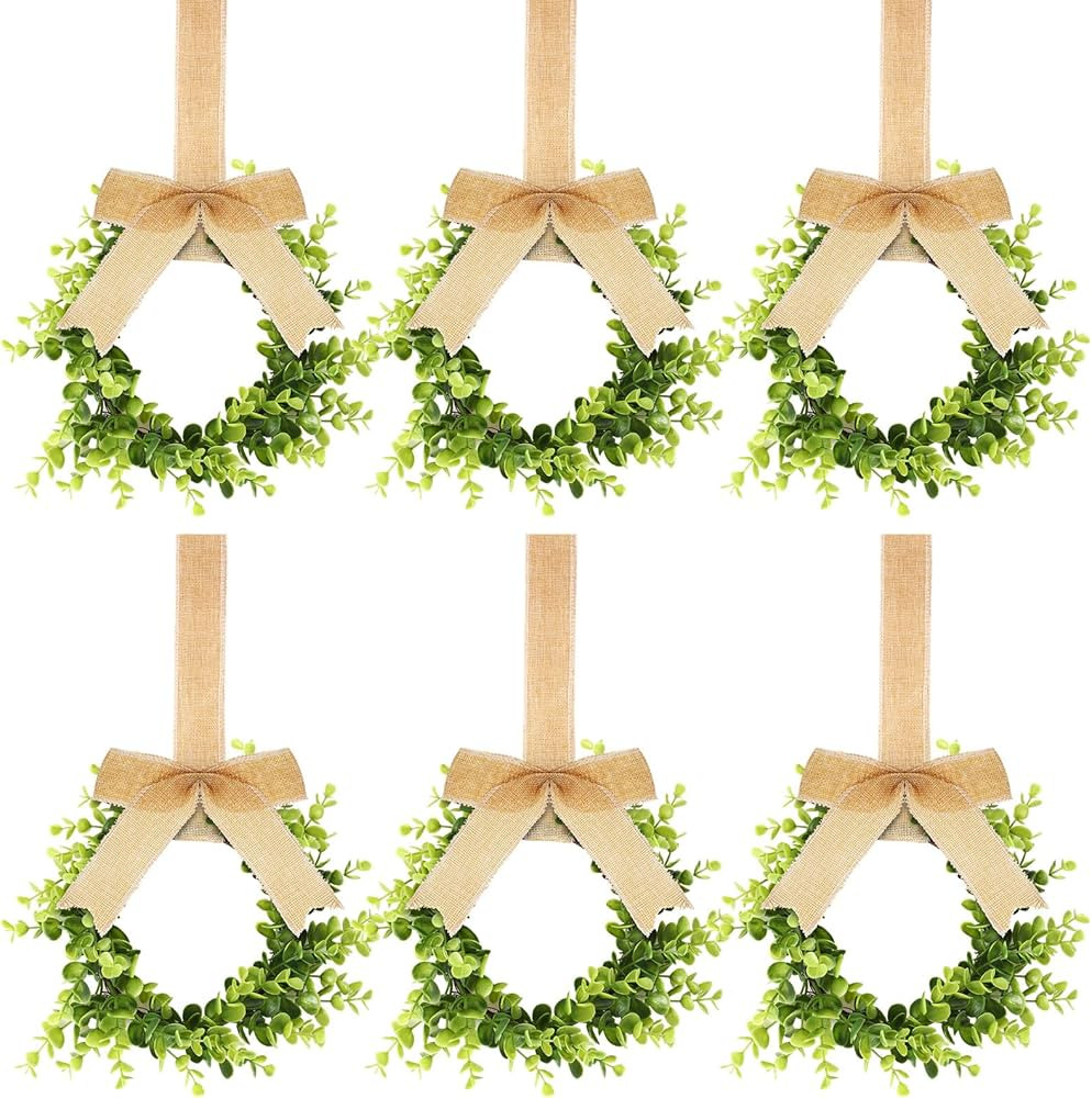 6 Pcs Christmas Kitchen Cabinet Wreaths Decorative Boxwood Wreaths with Ribbon Artificial Greener... | Amazon (US)