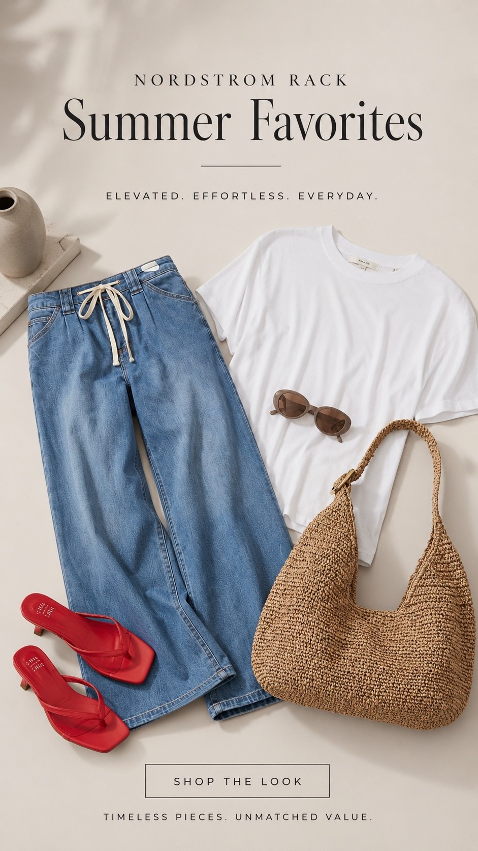 Quiet luxury summer staples from @Nordstromrack 🤍
Relaxed denim, a perfect white tee, woven textures, and the chicest pop of red. Timeless pieces that make getting dressed feel effortless. #NordstromRackPartner #RackScore