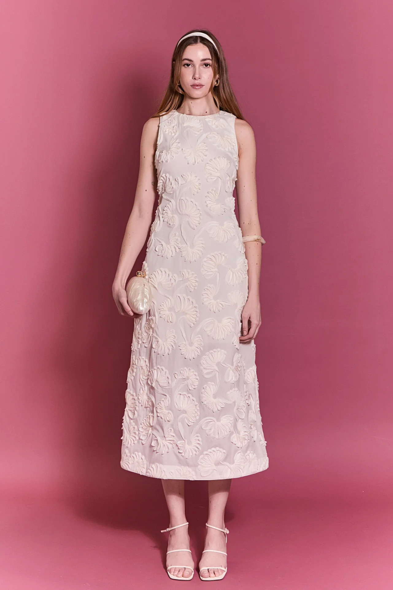 Textured Floral Sleeveless Midi Dress | English Factory