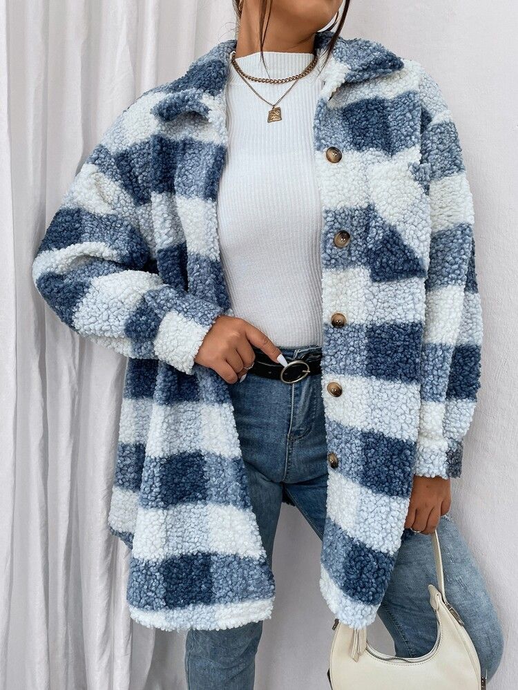 Plus Buffalo Plaid Pattern Drop Shoulder Flannel Coat | SHEIN