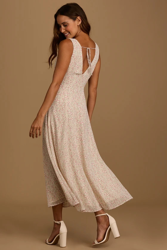 Your Only Darling Ivory Floral Print Sleeveless Midi Dress | Lulus
