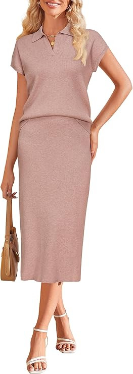 Arach&Cloz Summer Skirt Sets Women 2 Piece Knit Outfits Short Sleeve Polo Shirts 2025 Fashion Mid... | Amazon (US)