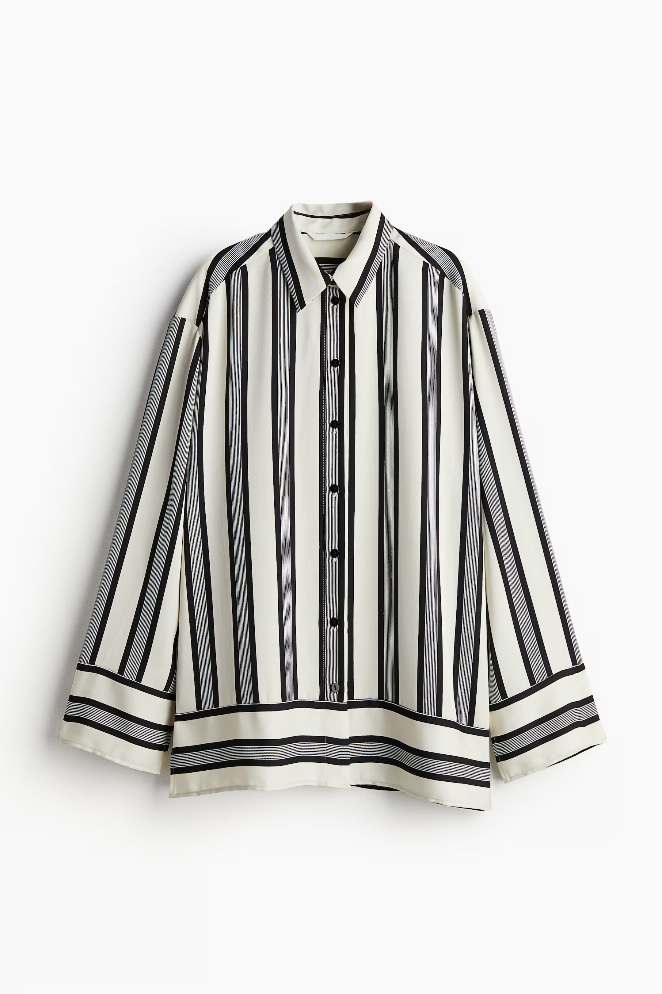 Loose-fit shirt - Long sleeve - Regular length - Cream/Black striped - Ladies | H&M GB | H&M (UK, MY, IN, SG, PH, TW, HK)