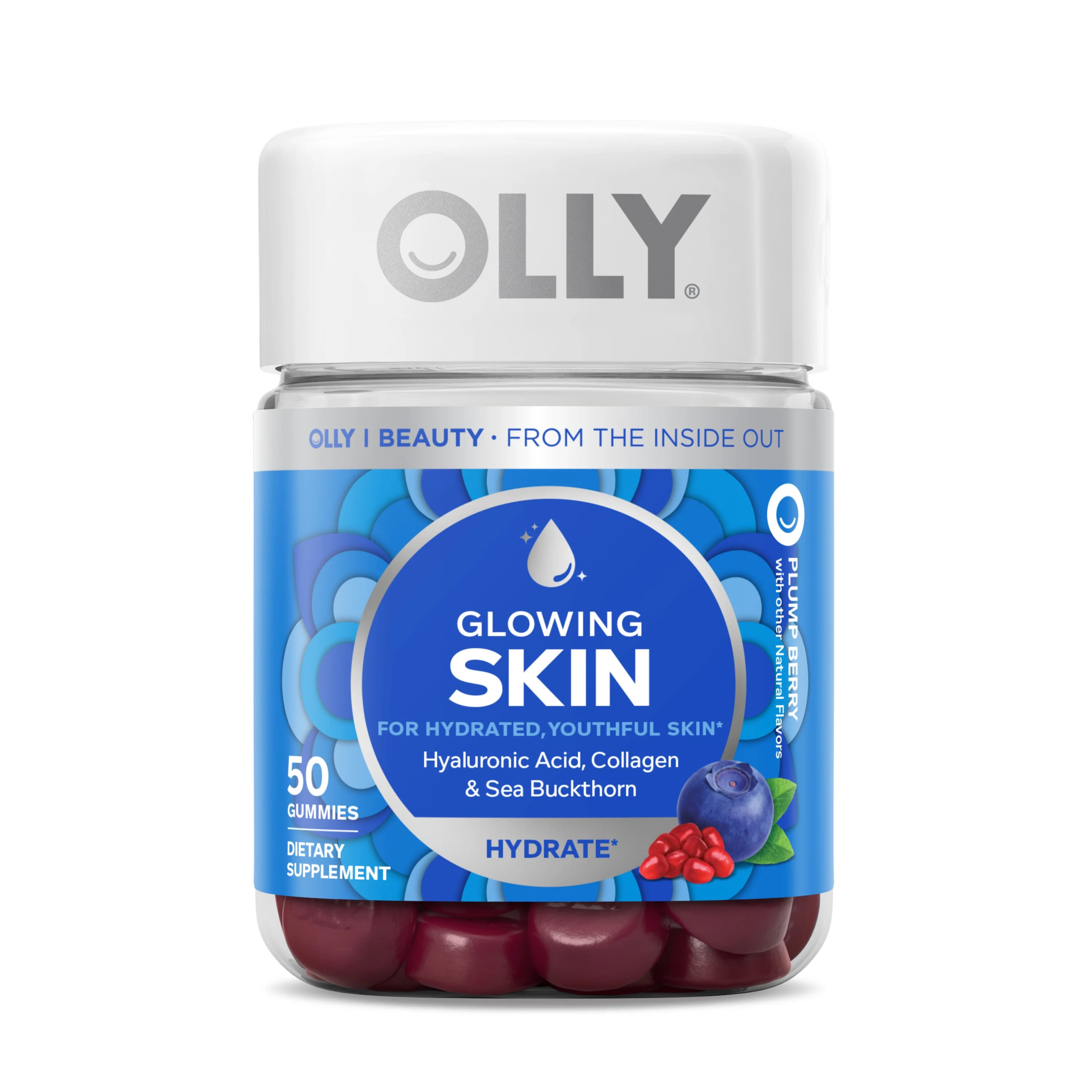 OLLY Glowing Skin Vitamin Gummy with Hyaluronic Acid, Supplement, Plump Berry, 50 Ct | Walmart (US)
