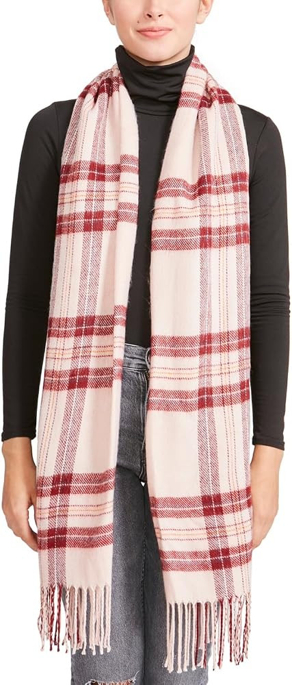 Steve Madden Women's Classic Tartan Blanket Fringe Scarf, One Size | Amazon (US)