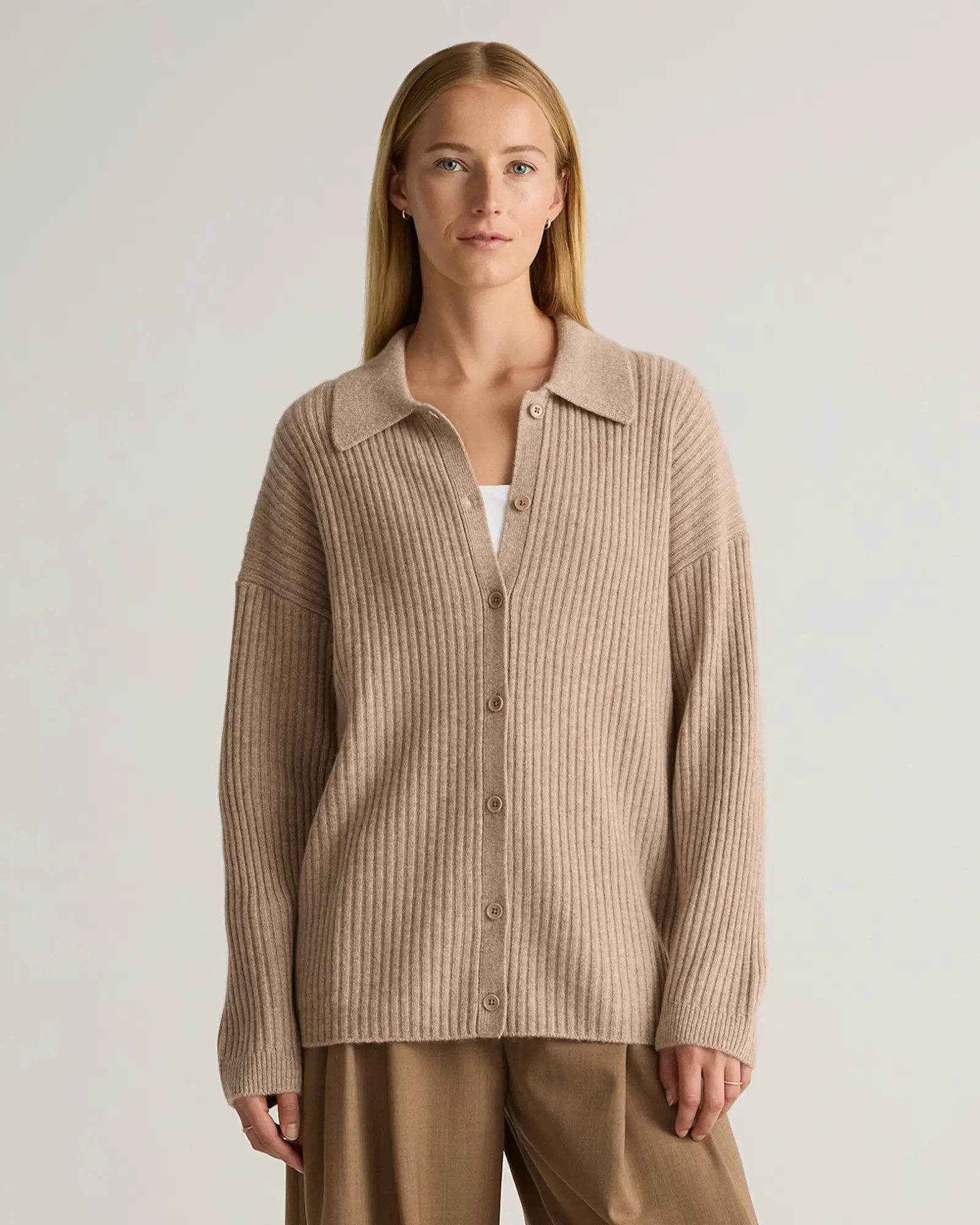 Mongolian Cashmere Wide-Rib Oversized Collared Cardigan | Quince