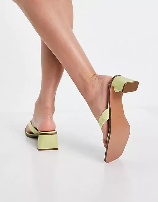 ASOD DESIGN Wide Fit Hissy toe thong mid heeled sandals in lime | ASOS (Global)