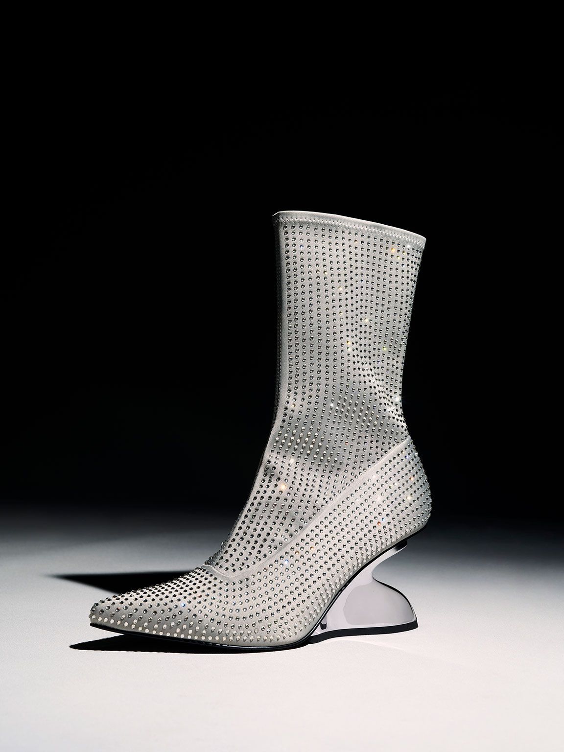 Grey Zania Gem-Embellished Sculptural Heel Boots | CHARLES &amp; KEITH | Charles & Keith US