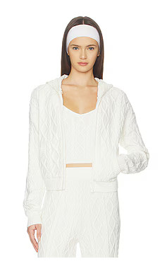 SKIMS Sweater Knit Shrunken Zip Up Hoodie in Ivory from Revolve.com | Revolve Clothing (Global)