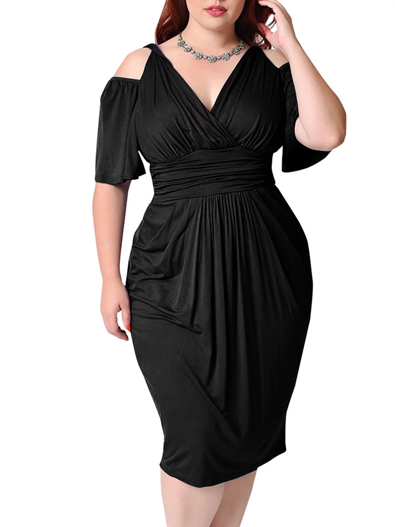 Colisha Women Short Sleeve Plus Size Solid Dress Stretchy Bodycon Peplum Business Work Pencil Dre... | Walmart (US)