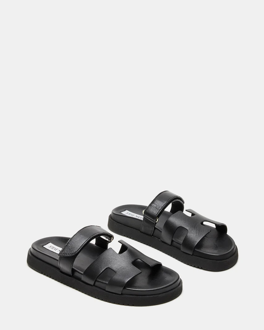 MAYVEN Black Leather Flatform Slide Sandal | Women's Sandals | Steve Madden (US)