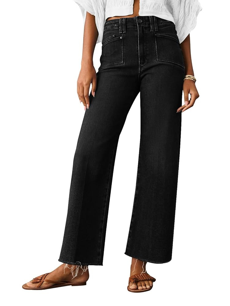 KUNMI Jeans for Women Wide Leg Baggy High Waist Boyfriends Straight Leg Stretchy Denim Pants Tren... | Amazon (US)
