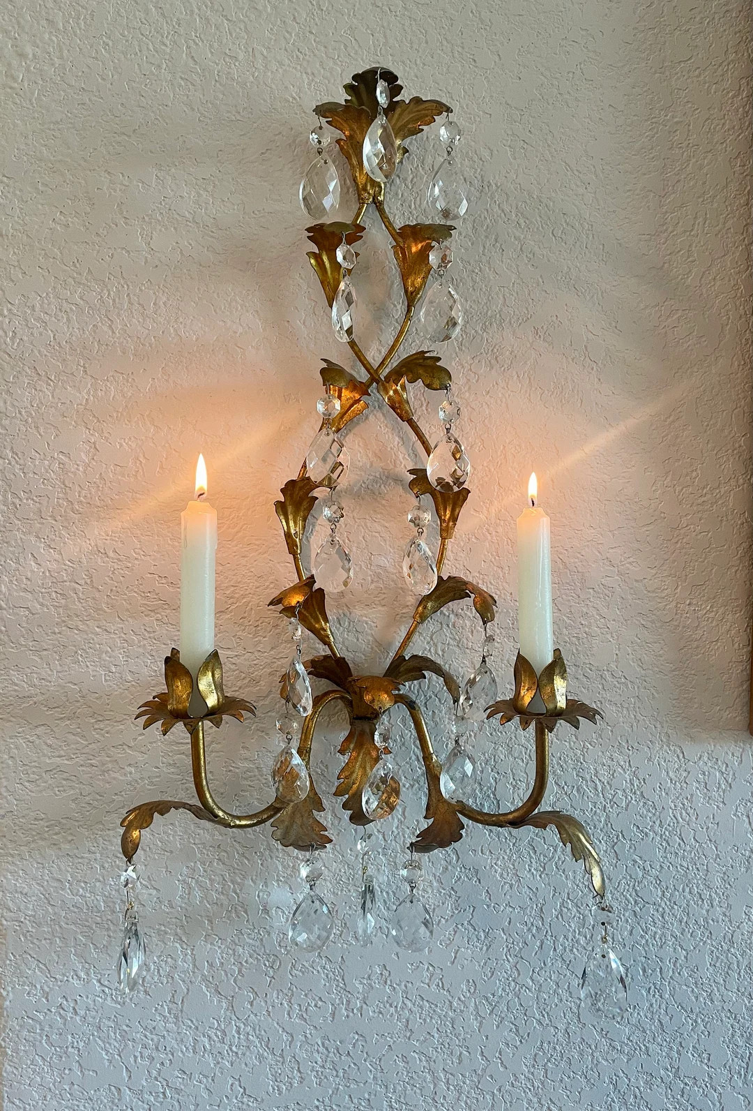 Vintage Italian Gilt Tole Crystal Sconce/ Hollywood Regency Tole Sconce Candle Holder/ Italian Gi... | Etsy (US)
