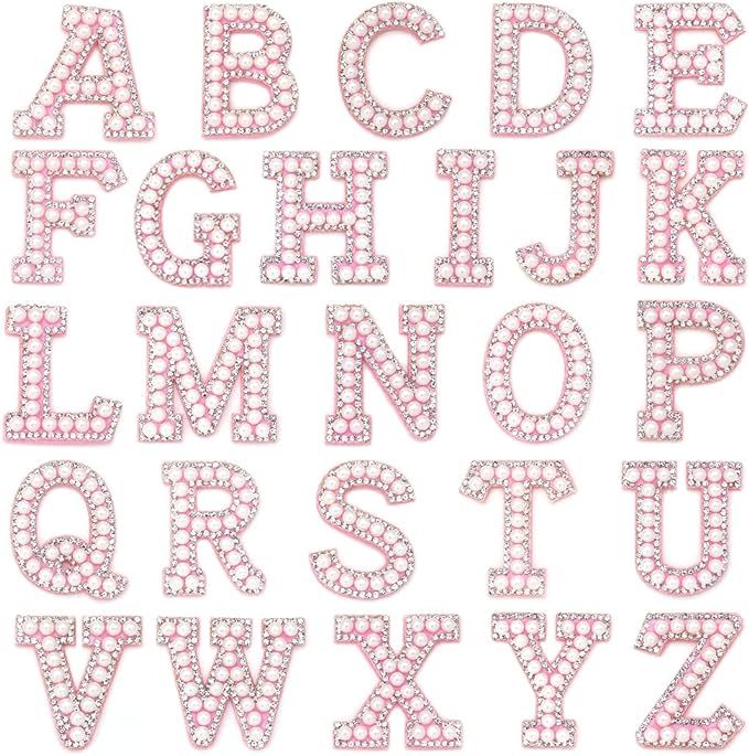 26 Pieces A-Z Rhinestone Iron On Letter Patches, Pearl Rhinestone English Letter Sew On Letters P... | Amazon (US)