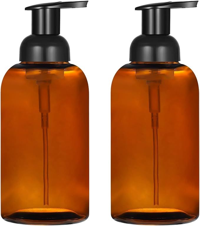 2 Pack Amber Glass Jar Soap Dispenser with Foaming Pump, 13 Ounce Amber Round Bottles Dispenser w... | Amazon (US)