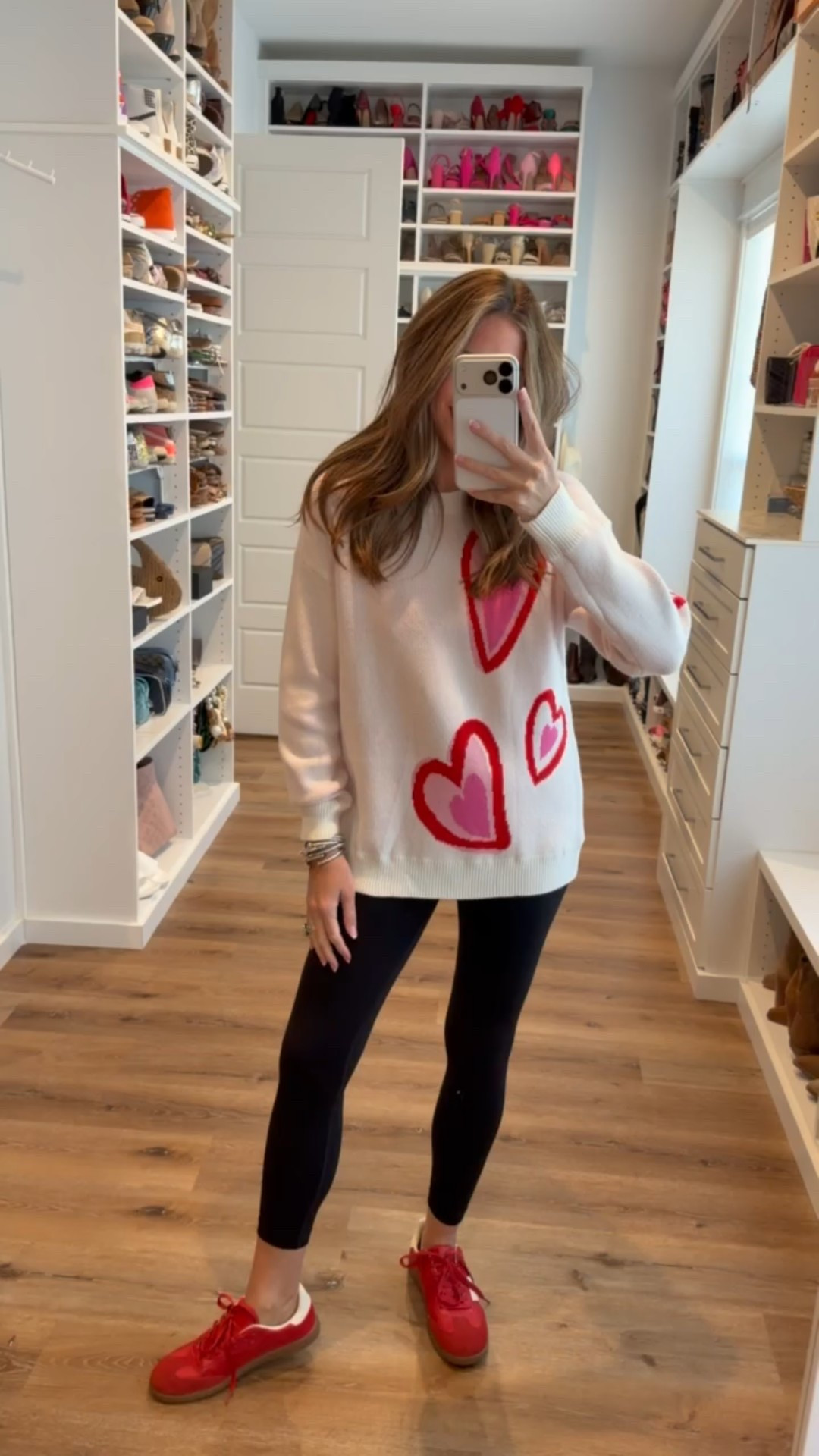 In a small sweater, small leggings, sneakers and accessories- fits tts. 

#LTKValentine #LTKootd #LTKSeasonal