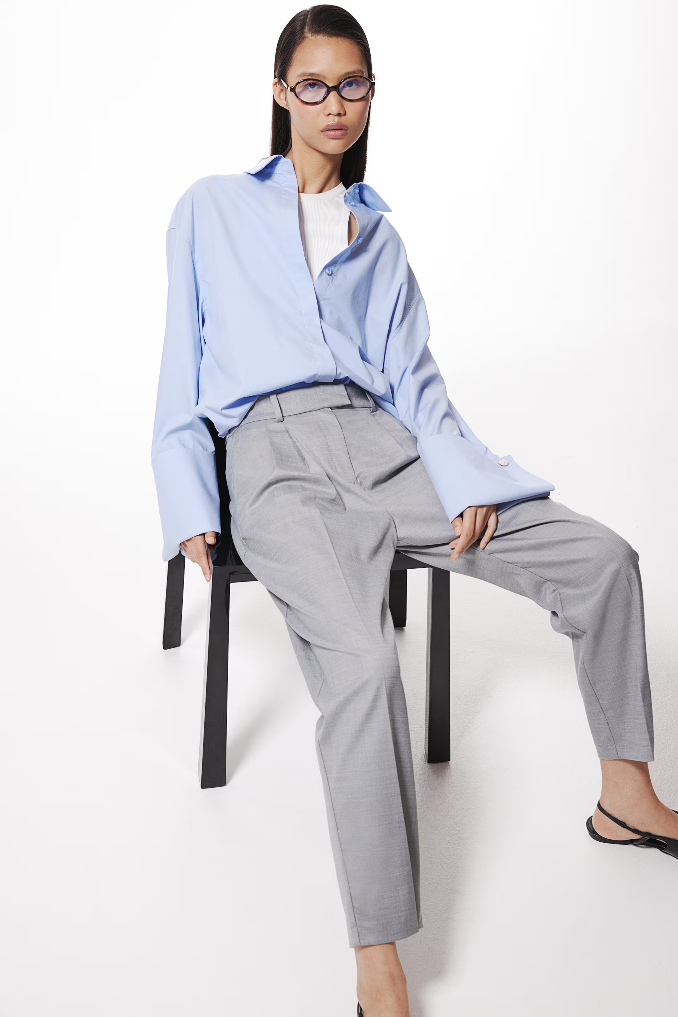 Ankle-length trousers - Grey marl - Ladies | H&M GB | H&M (UK, MY, IN, SG, PH, TW, HK)