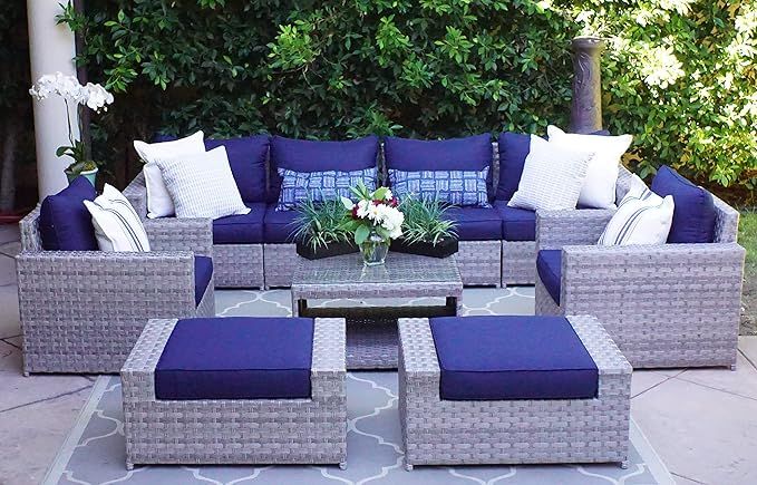 SunHaven Resin Wicker Outdoor Patio Furniture Set - Conversation Sectional Premium All Weather Gr... | Amazon (US)